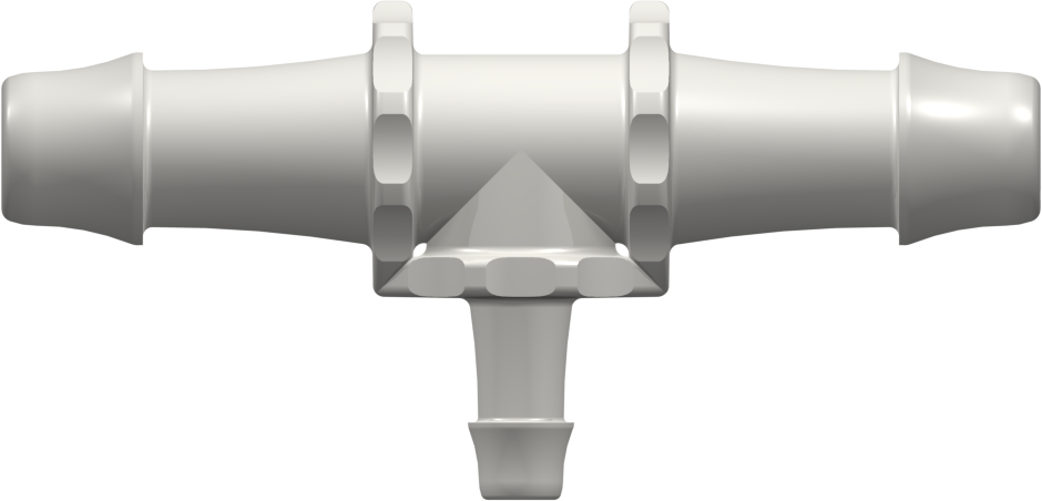 Tee Reduction Tube Fitting with 500 Series Barbs 1/2" (12.7 mm) and 1/4" (6.4 mm) ID Tubing Natural Nylon