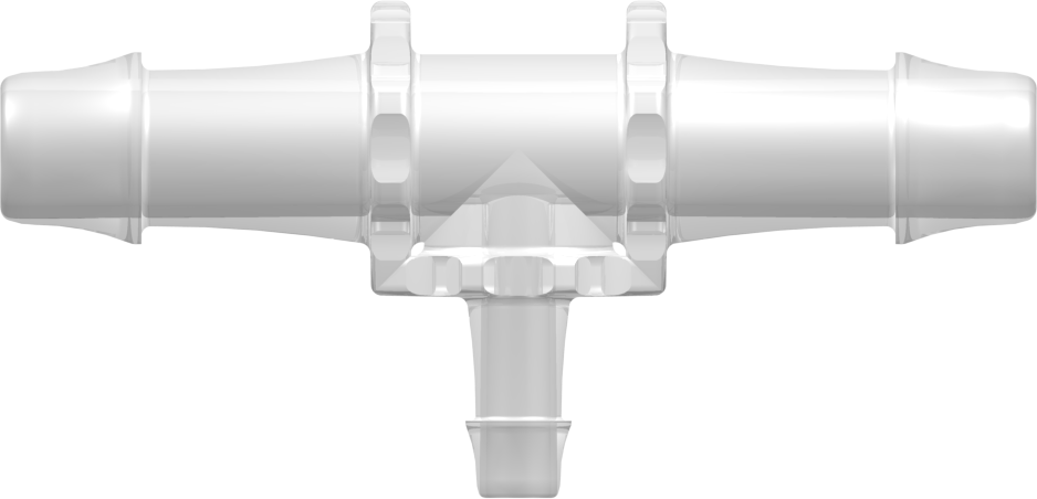 Tee Reduction Tube Fitting with 500 Series Barbs 1/2" (12.7 mm) and 1/4" (6.4 mm) ID Tubing Animal-Free Natural Polypropylene