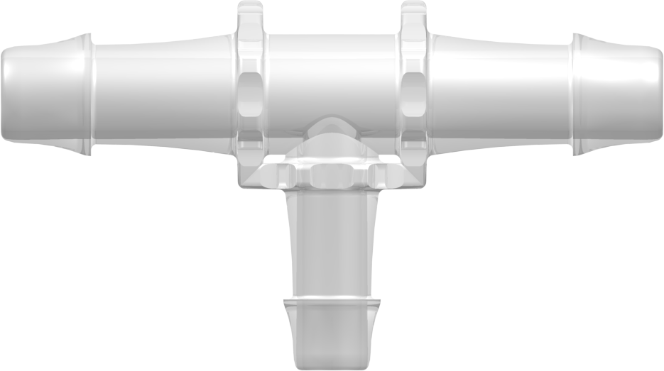 Tee Reduction Tube Fitting with 500 Series Barbs 1/2" (12.7 mm) and 3/8" (9.5 mm) ID Tubing Animal-Free Natural Polypropylene