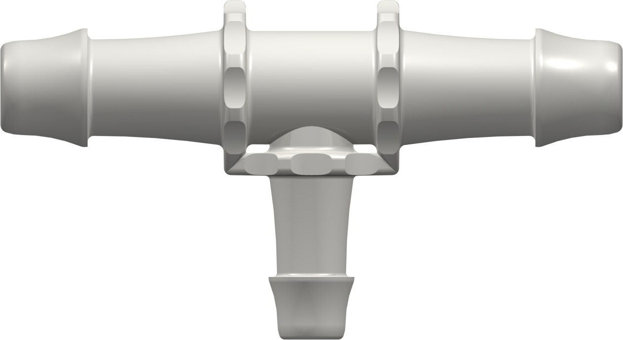 Tee Reduction Tube Fitting with 500 Series Barbs 3/4" (19.0 mm) and 1/2" (12.7 mm) ID Tubing Natural Nylon