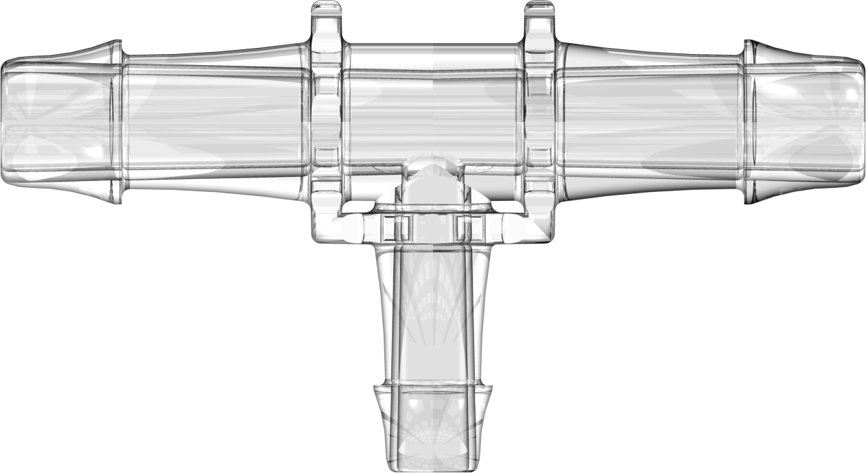 Tee Reduction Tube Fitting with 500 Series Barbs 3/4" (19.0 mm) and 1/2" (12.7 mm) ID Tubing Clear Polycarbonate