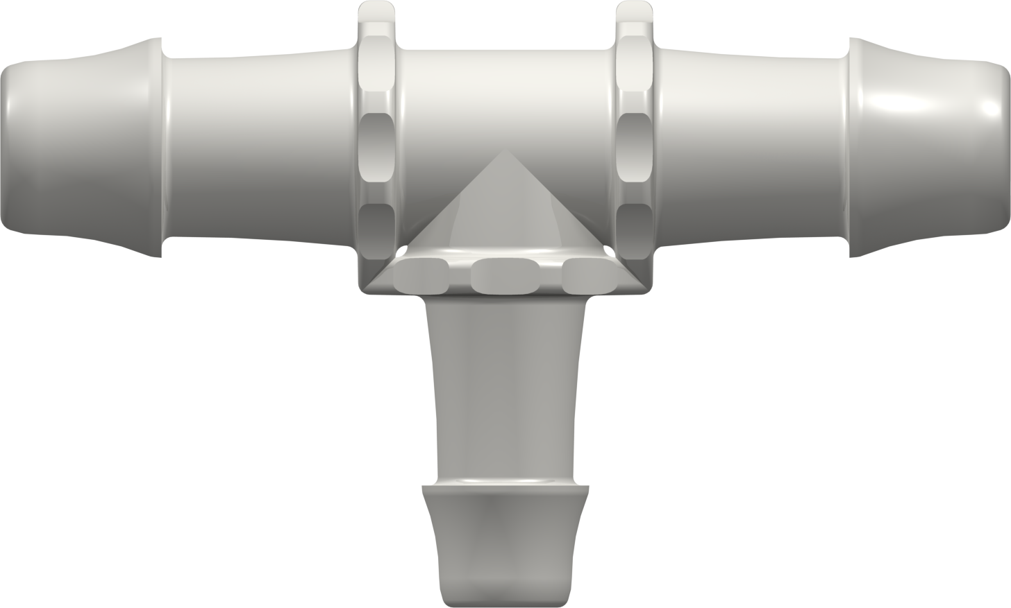 Tee Reduction Tube Fitting with 500 Series Barbs 1" (25.4 mm) and 3/4" (19.0 mm) ID Tubing Natural Nylon