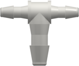 Tee Reduction Tube Fitting with 200 Series Barbs 1/16" (1.6 mm) and 3/32" (2.4 mm) ID Tubing White Nylon