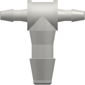 Tee Reduction Tube Fitting with 200 Series Barbs 1/16" (1.6 mm) and 1/8" (3.2 mm) ID Tubing White Nylon