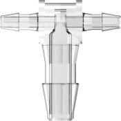 Tee Reduction Tube Fitting with 200 Series Barbs 1/16" (1.6 mm) and 1/8" (3.2 mm) ID Tubing Clear Polycarbonate