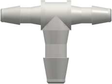 Tee Reduction Tube Fitting with 200 Series Barbs 3/32" (2.4 mm) and 1/8" (3.2 mm) ID Tubing White Nylon
