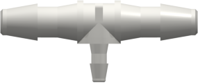 Tee Reduction Tube Fitting with 200 Series Barbs 1/8" (3.2 mm) and 1/16" (1.6 mm) ID Tubing White Nylon