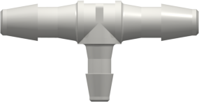 Tee Reduction Tube Fitting with 200 Series Barbs 1/8" (3.2 mm) and 3/32" (2.4 mm) ID Tubing White Nylon