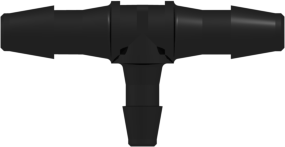 Tee Reduction Tube Fitting with 200 Series Barbs 1/8" (3.2 mm) and 3/32" (2.4 mm) ID Tubing Black Nylon