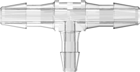 Tee Reduction Tube Fitting with 200 Series Barbs 1/8" (3.2 mm) and 3/32" (2.4 mm) ID Tubing Clear Polycarbonate