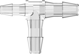 Tee Reduction Tube Fitting with 200 Series Barbs 1/8" (3.2 mm) and 3/32" (2.4 mm) ID Tubing Clear Polycarbonate