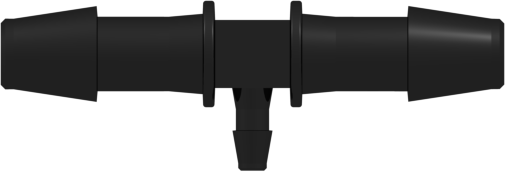 Tee Reduction Tube Fitting with 200 and 300 Series Barbs 1/4" (6.4 mm) and 3/32" (2.4 mm) ID Tubing Black Nylon