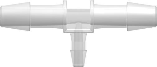 Tee Reduction Tube Fitting with 200 and 300 Series Barbs 1/4" (6.4 mm) and 1/8" (3.2 mm) ID Tubing Animal-Free Natural Polypropylene