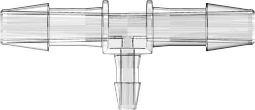 Tee Reduction Tube Fitting with 200 and 300 Series Barbs 1/4" (6.4 mm) and 1/8" (3.2 mm) ID Tubing Clear Polycarbonate