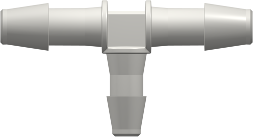 Tee Reduction Tube Fitting with 200 and 300 Series Barbs 1/4" (6.4 mm) and 3/16" (4.8 mm) ID Tubing White Nylon