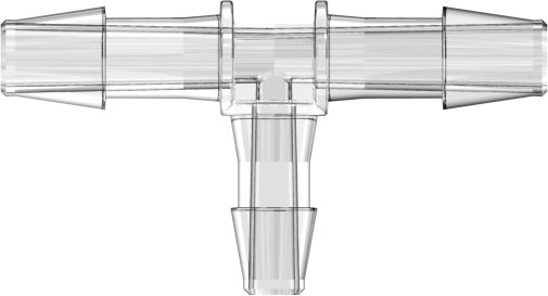 Tee Reduction Tube Fitting with 200 and 300 Series Barbs 1/4" (6.4 mm) and 3/16" (4.8 mm) ID Tubing Clear Polycarbonate