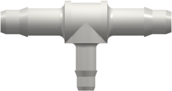 Tee Reduction Tube Fitting with 400 Series Barbs 1/8" (3.2 mm) and 3/32" (2.4 mm) ID Tubing White Nylon