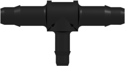 Tee Reduction Tube Fitting with 400 Series Barbs 1/8" (3.2 mm) and 3/32" (2.4 mm) ID Tubing Black Nylon