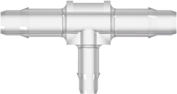 Tee Reduction Tube Fitting with 400 Series Barbs 1/8" (3.2 mm) and 3/32" (2.4 mm) ID Tubing Natural Kynar PVDF