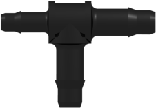 Tee Reduction Tube Fitting with 400 Series Barbs 1/8" (3.2 mm) and 3/32" (2.4 mm) ID Tubing Black Nylon