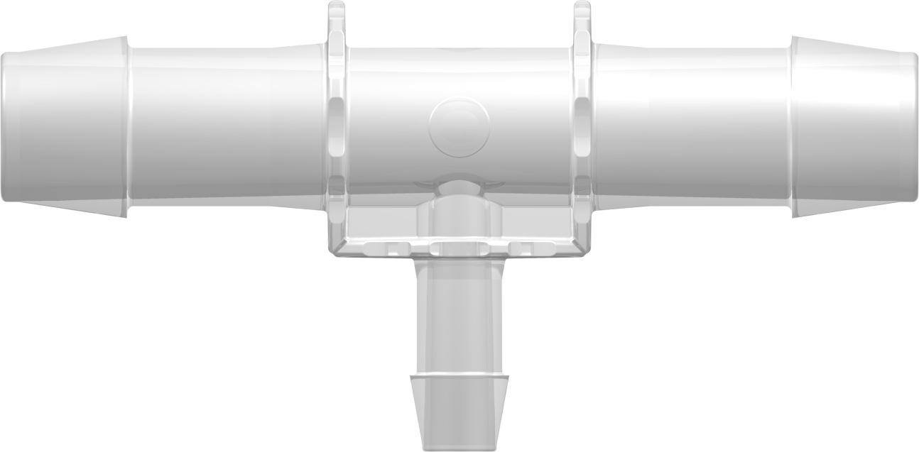 Tee Reduction Connector with 600 Series Barbs (2X) 3/4" (19.0 mm) and 3/8" (9.5 mm) ID Tubing Animal-free Natural Polypropylene
