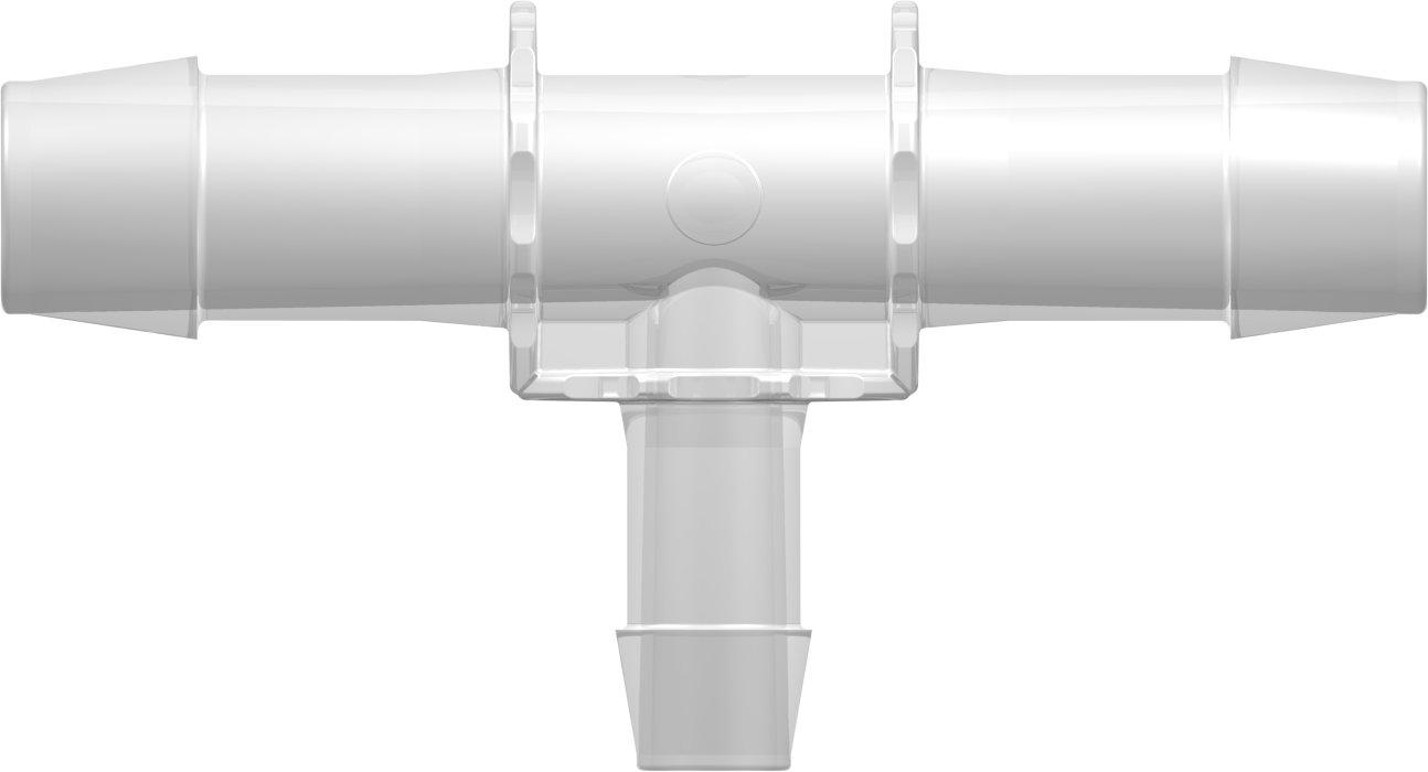 Tee Reduction Connector with 600 Series Barbs (2X) 3/4" (19.0 mm) and 1/2" (12.7 mm) ID Tubing Animal-free Natural Polypropylene