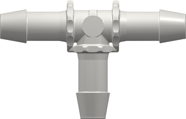 Tee Tube Fitting with 600 Series Barbs 3/8" (9.5 mm) ID Tubing White Nylon
