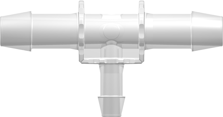 Tee Reduction Connector with 600 Series Barbs (2X) 3/8" (9.5 mm) and 1/4" (6.4 mm) ID Tubing Animal-free Natural Polypropylene