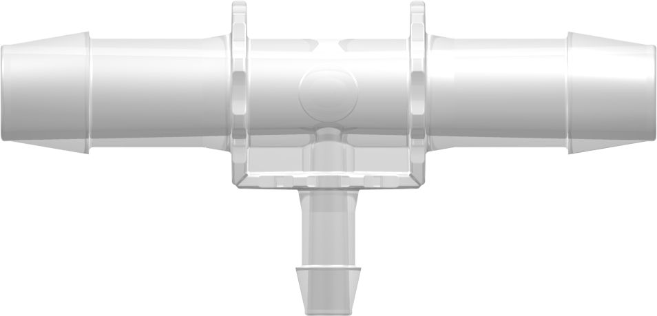 Tee Reduction Connector with 600 Series Barbs (2X) 1/2" (12.7 mm) and 1/4" (6.4 mm) ID Tubing Animal-free Natural Polypropylene