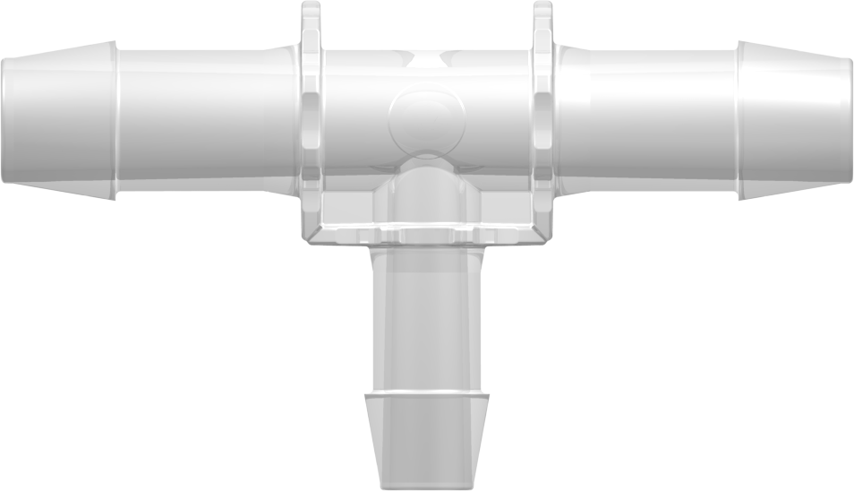 Tee Reduction Connector with 600 Series Barbs (2X) 1/2" (12.7 mm) and 3/8" (9.5 mm) ID Tubing Animal-free Natural Polypropylene