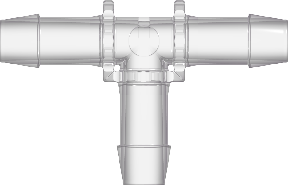 Tee Tube Fitting with 600 Series Barbs 1/2" (12.7 mm) ID Tubing Natural Kynar(R)  PVDF