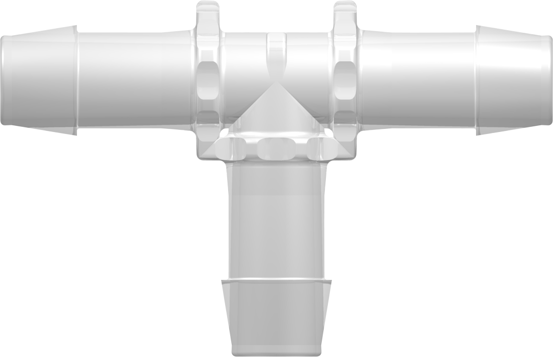 Tee Tube Fitting with 600 Series Barbs 5/8" (16.0 mm) ID Tubing Animal-Free Natural Polypropylene