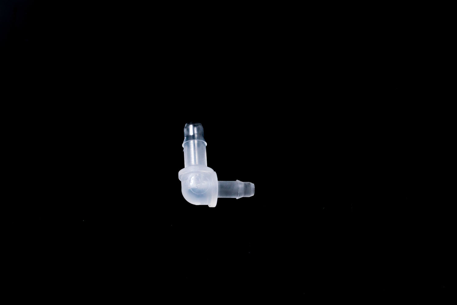 PP異径L型ミニフィッティング 半硬質チューブ内径2.5⇔3.0mm