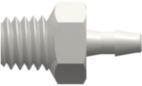 10-32 Special Tapered Thread with 1/4" Hex to 200 Series Barb 1/16" (1.6 mm) ID Tubing White Nylon