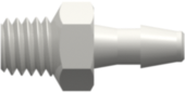 10-32 Special Tapered Thread with 1/4" Hex to 200 Series Barb 3/32" (2.4 mm) ID Tubing White Nylon