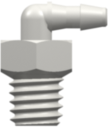 10-32 Special Tapered Thread Elbow with 1/4" Hex to 200 Series Barb 1/16" (1.6 mm) ID Tubing White Nylon