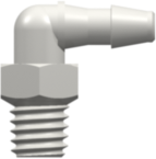 10-32 Special Tapered Thread Elbow with 1/4" Hex to 200 Series Barb 3/32" (2.4 mm) ID Tubing White Nylon