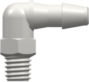10-32 Special Tapered Thread Elbow with 1/4" Hex to 200 Series Barb 1/8" (3.2 mm) ID Tubing White Nylon