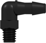 10-32 Special Tapered Thread Elbow with 1/4" Hex to 200 Series Barb 1/8" (3.2 mm) ID Tubing Black Nylon