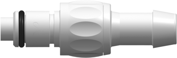 XQ Series Male Valved Connector 700 Series Barb 3/8" (9.5 mm) ID Tubing Natural Acetal Buna-N O-Ring