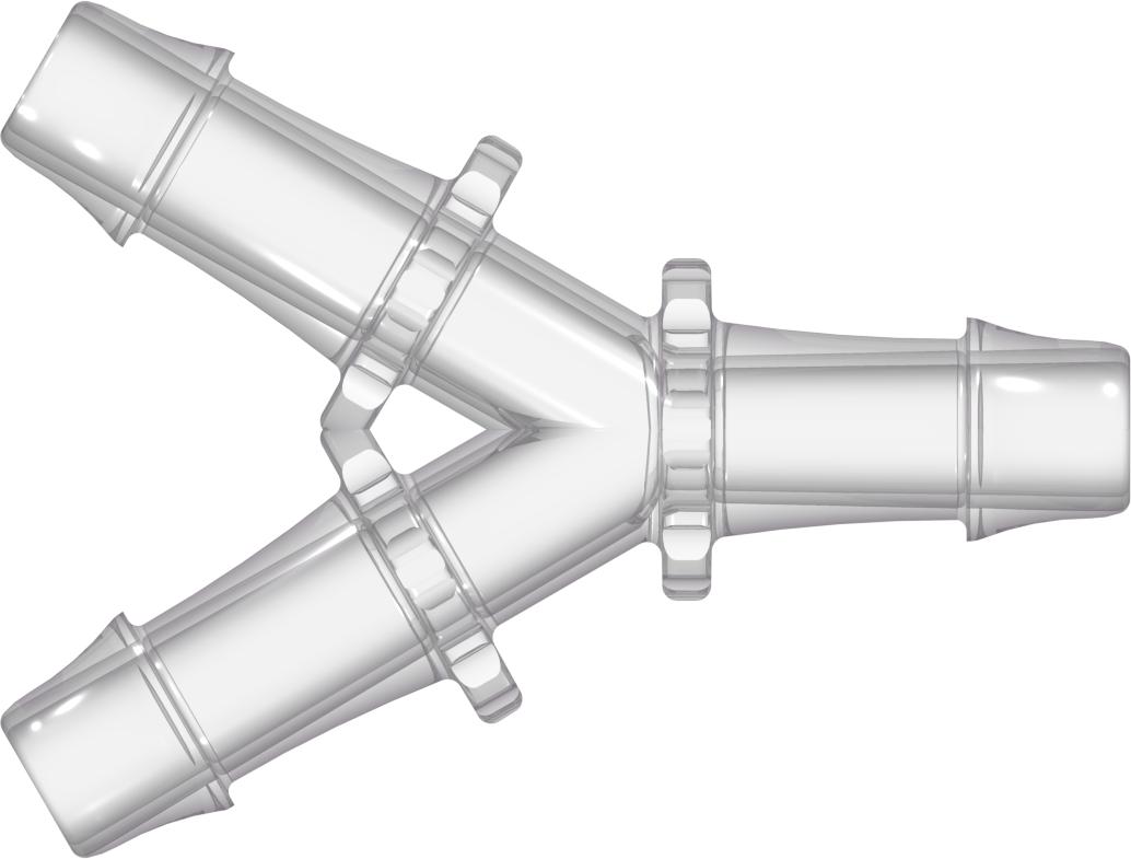Y Tube Fitting with 500 Series Barbs 5/8" (16.0 mm) ID Tubing Natural Kynar PVDF
