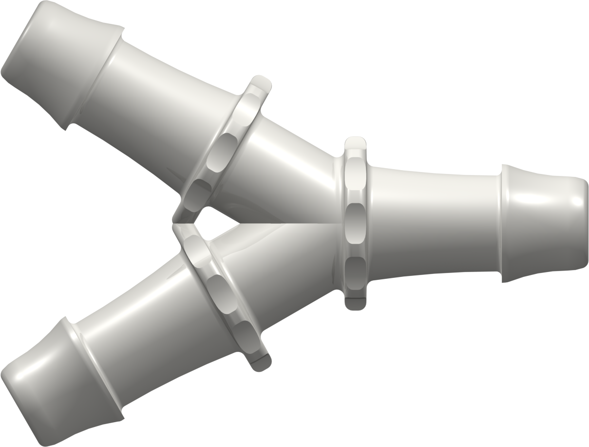 Y Tube Fitting with 500 Series Barbs 3/4" (19.0 mm) ID Tubing Natural Nylon