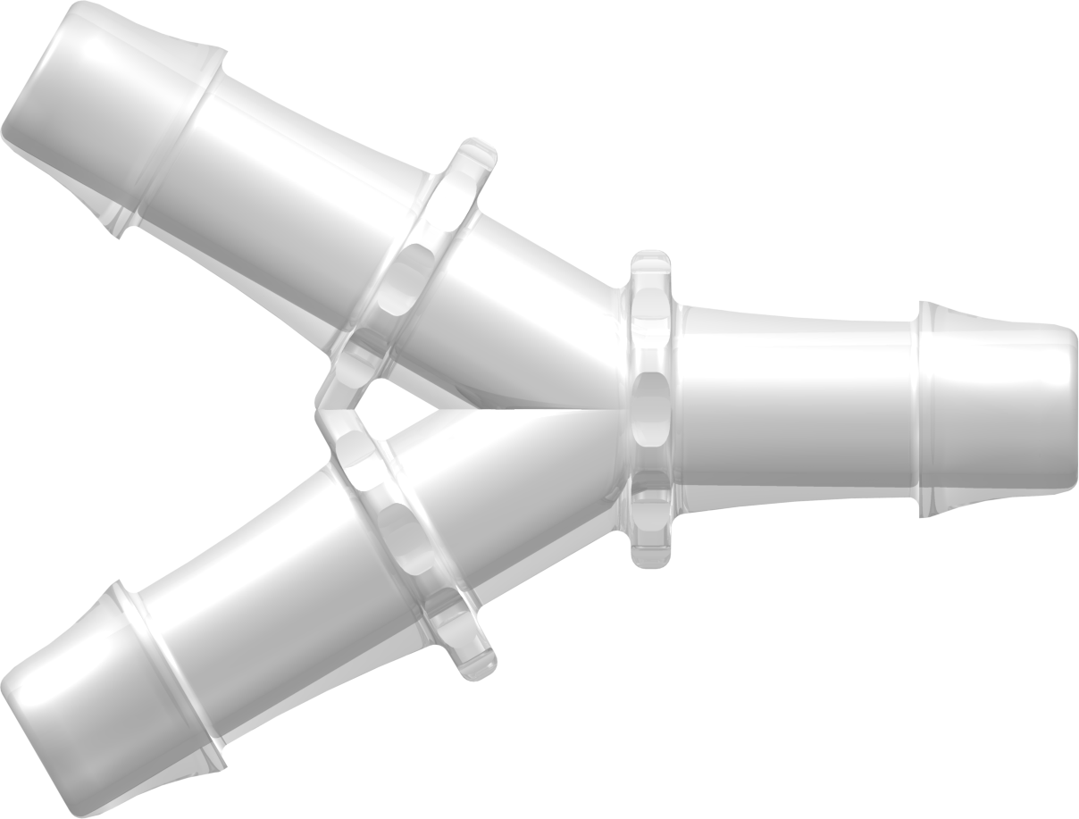 Y Tube Fitting with 500 Series Barbs 3/4" (19.0 mm) ID Tubing Animal-Free Natural Polypropylene