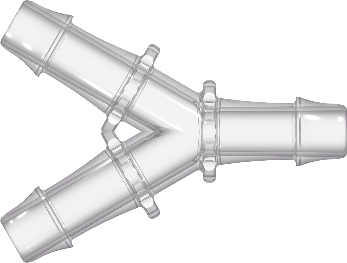 Y Tube Fitting with 500 Series Barbs 3/4" (19.0 mm) ID Tubing Natural Kynar PVDF