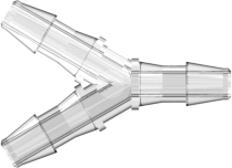 Y Tube Fitting with 200 Series Barbs 3/32" (2.4 mm) ID Tubing Clear Polycarbonate