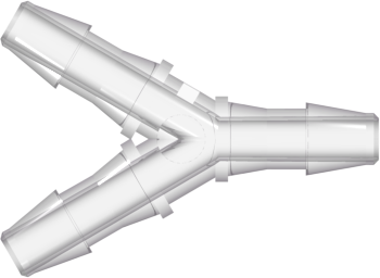Y Tube Fitting with 200 Series Barbs 5/32" (4.0 mm) ID Tubing Natural Kynar PVDF