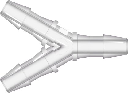 Y Tube Fitting with 200 Series Barbs 3/16" (4.8 mm) ID Tubing Natural Kynar PVDF