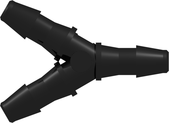 Y Tube Fitting with 200 Series Barbs 1/4" (6.4 mm) ID Tubing Black Nylon