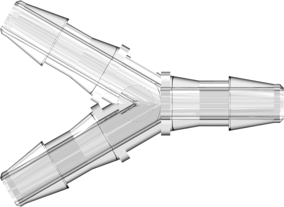 Y Tube Fitting with 200 Series Barbs 1/4" (6.4 mm) ID Tubing Clear Polycarbonate