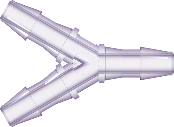 Y Tube Fitting with 200 Series Barbs 1/4" (6.4 mm) ID Tubing Rad. Stable Polycarbonate